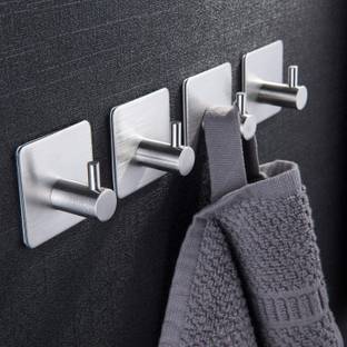 JIALTO by JIALTO Adhesive Hook Heavy Duty Wall Hook Waterproof Stainless Steel Bathroom Hook-4Pcs SILVER Towel Holder