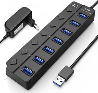 FKU USB 3.0 Hub 7 Port High Speed Multi Splitter Power Adapter LED Indicator Switch USB Adapter