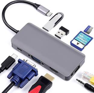 Vaku Luxos 9-in-1 USB | Type-C Hub Adapter with HDMI, Thunderbolt 3, 2 x USB 3.0, USB-C, SD and MicroS...