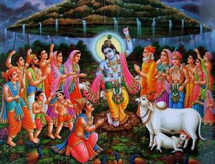 KRISHNA GOVERDHAN PUJA ON FINE ART PAPER HD QUALITY WALLPAPER POSTER Fine Art Print
