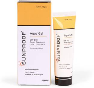 Sunproof Aqua Sunscreen - SPF 50 PA+ Sunscreen Gel + Broad Spectrum UVA|UVB|IR-A ,Non Comedogenic,Non irritant -75 gm