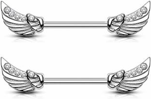 Via Mazzini Angels Wings Surgical Steel Nipple Bar (1 Pair) Piercing Required Stainless Steel Beaded Charm