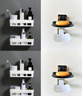 HEYMAK Pack of 8 New Organizer Plastic Bathroom Kitchen Hanging Shelf Storage Rack Set Plastic Bathroom Set