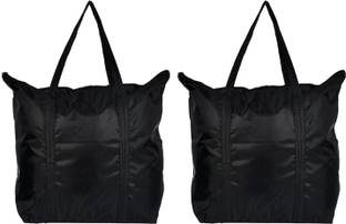 KUBER INDUSTRIES Storage Bag Multiuses Polyster Storage Bag, Shopping Bag, Tote Bag, Cloth Bag With 1 Small Pocket & Handle - Pack of 2 (Black)-47KM01251