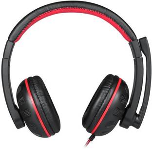 Enter HEADPHONE WITH MIC Wired Headset (Red-Black, On the Ear) Wired