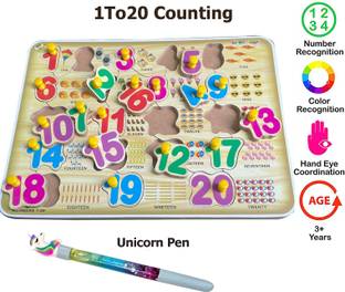 SHALAFI Math 1to20 Counting Board Blocks Game +unicorn pen Number Peg Puzzle For Kids