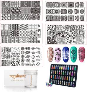 Royalkart Pro Nail Art Kit, 5 Nail Art Stamping Plates, 48 PCs Glitter Set Combo