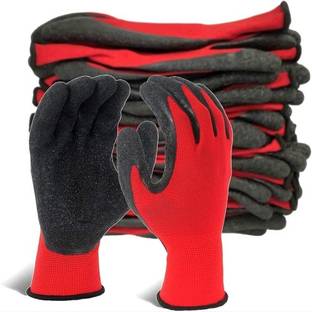 Wishpool Latex Coated Firm Grip Industrial Safety Work Cut Resistant Gloves, Red- 5 Pairs Nylon  Safety Gloves