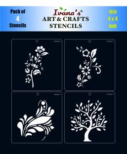 IVANA'S Multi Design for Art & Craft , Reusable DIY Decorative Stencil IVS-8096 for Painting on Canvas, Fabric, Cloth, Paper,Glass, Wall,Size-6x6 inch,Pack of 4 Stencil