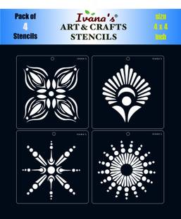 IVANA'S Multi Design for Art & Craft , Reusable DIY Decorative Stencil IVS-8092 for Painting on Canvas, Fabric, Cloth, Paper,Glass, Wall,Size-6x6 inch,Pack of 4 Stencil
