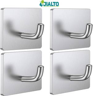 JIALTO Adhesive Hook Heavy Duty Waterproof Stainless Steel Bathroom Wall Hook - 4 Pcs SILVER Towel Holder