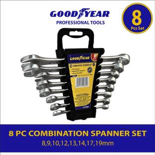 GOOD YEAR Spanner Set, Spanner Set Tools Kit , Combination Spanner Set , 8Pc Wrench Set, (8-19)mm, Combination Wrench Set, Wrench Set Tools , CRV, Chrome Finished Double Sided Combination Wrench