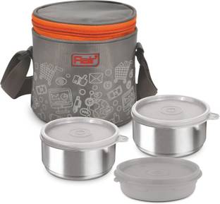 FLAIR Lunch Mate - 3 With Insulated Bag (450 ML, 450 ML & 225 ML) Orange Color 3 Containers Lunch Box