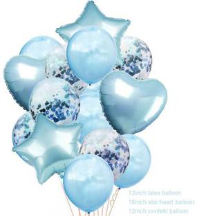 R G ACCESSORIES Blue confetti and foil balloon set 18pcs for, wedding, birthday, engagement