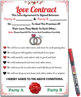 RINKON Love Contract Agreement Card Certificate With Permanent Marker Girlfriend Greeting Card