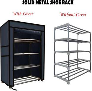 GlowSilk Metal Collapsible Shoe Stand (Black, 4 Shelves, Metal Collapsible Shoe Stand