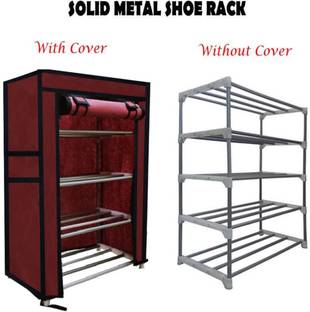 GlowSilk Metal Collapsible Shoe Stand (Maroon , 4Shelves, Metal Collapsible Shoe Stand