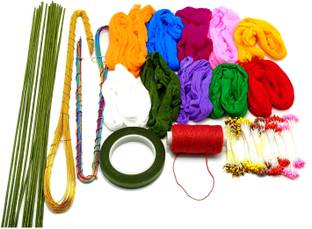 PRANSUNITA Complete Stocking Flower Making kit for Beginners - Includes Flower Making Imported Stockings Cloth, Golden, Multi & Green Hard Wires, Pollens, Floral Tape, & Tying Thread