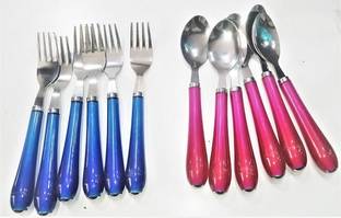 RVT 6 Crystal Spoon, 6 Fork set Steel Cutlery Set