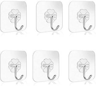UROPHA Self Adhesive Sticky Hook Wall Hanger Door Transparent Reusable Hook (Pack Of 6) Door Hanger
