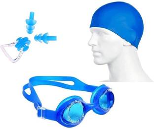 DEVERA Cap , Google , Ear Plug & Nose Clip Swimming Kit Swimming Kit