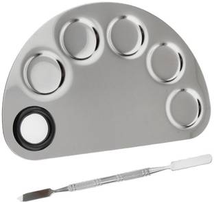 SHUANG YOU Makeup Mixing Palette Stainless Steel Cosmetic Makeup Palette Spatula Foundation Mixing Tool (1x Palette and 1x Spatula)