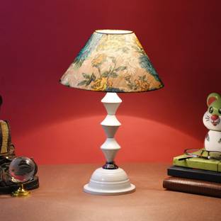 foziq Yellow & Green Shade Table Lamp With Black Metal Base Table Lamp