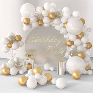 R G ACCESSORIES Solid 87pcs white golden balloon garland kit for birthday, baby shower, wedding Balloon