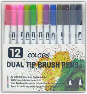 MGS Dual Tip brush Pens, Dual Art Marker Pen , For Drawing, sketching, (12 color)
