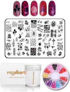 Royalkart Nail Art Stamping Kit Jumbo Image Plate With Soft Nail Silicon Stamper, Scrapper & 3D Nail Art Wheel(CF05)