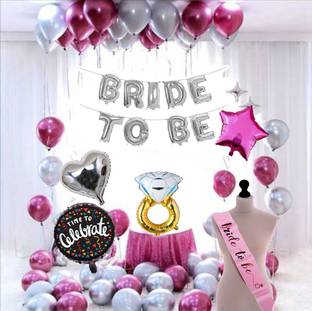 SOI Solid (45 Pcs )Bride to Be Complete Decoration Combo for Bride Bachelorette Party Decoration Sash Star Heart Round Foil Balloons Balloon
