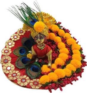 Kanha Laddu Gopal Mor Pankh & Pom Pom Design With Matching Mukut Size 0 to 1 Dress