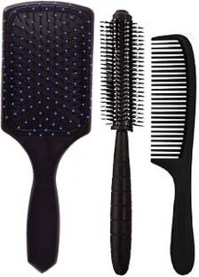 E-DUNIA Grooming Square Paddle Hair Brush with with Round Brush and Styling Comb
