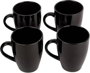 hc the crafts Ceramic Glossy Black Ceramic Coffee 250ML PACK OF 4 Ceramic Coffee Mug