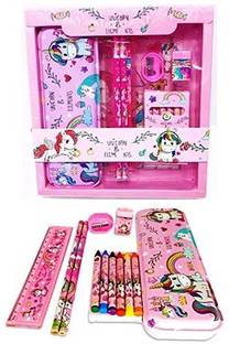 BRAINTAX 1 UNICORN STATIONARY KIT FOR KIDS, PENCIL BOX, PENCIL, ERASER, SHARPNER, COLORS, SCALE Art Metal Pencil Box