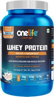 OneLife Whey Protein Isolate + Concentrate,20+ Vitamins & Minerals, DigeZyme Vanilla Whey Protein
