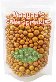MAAYAA - Simple Natural Golden Pearls Metallic Balls, Cake & Ice Cream Decoration Sprinkles