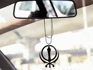 EliteAuto Premium Laser-cut Khanda Sahib Car Mirror Hanging Ornament with Metal Chain Car Hanging Ornament