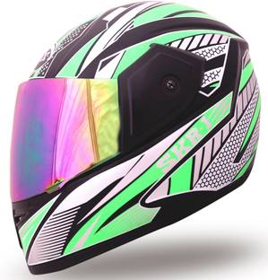 Sonax FULL FACE HELMET MOTORSPORTS GREEN STICKER (MAT FINISH)(RAINBOW VISOR) Motorsports Helmet