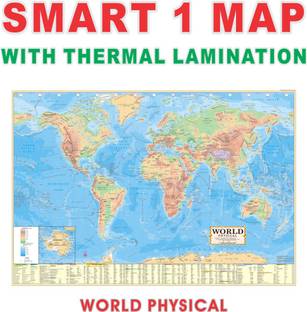 ENGLISH PHYSICAL MAP OF WORLD | Laminated English Map | Map Size (40inch * 28inch Rolled in Safety Cardboard Tube) Paper Print | Best Useful for UPSC, SSC, IES and other competitive Exams. Paper Print
