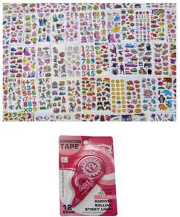 imtion 2 in 1( 5 sheet 3D Cartoon sticker+1 Correction Tape 5 mm x 12 mtr Length