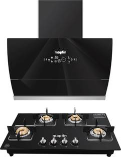 Maplin Combo of Glass Chimney GO90 + Gas Cooktop GH04 Auto Clean Wall Mounted Black 1400 CMH Chimney