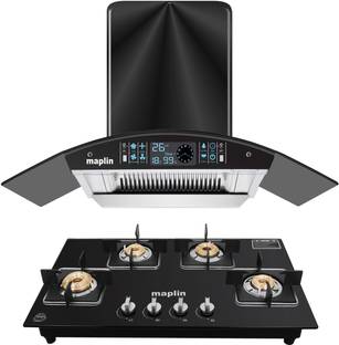 Maplin Combo of Gas Cooktop GH04 and SS90 Auto Clean Wall Mounted Black 1400 CMH Chimney