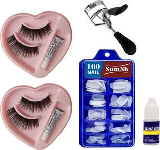 SumSh Artificial Nails (100) Glue, False Eyelashes Eye Makeup, Eyelash Curler