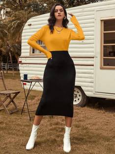 hasti enterprise Women Bodycon Yellow Below Knee Dress