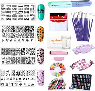 Royalkart Kit 4 Rectangular Image Plates, Silicone Stamper & Scraper & 3D Nail Art Tools For Gift Girl & Women