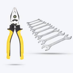 Hillgrove HGCM159M2 8"inch Combination Plier with 8Pcs Double Open Ended Wrench Set Double Sided Open End Wrench