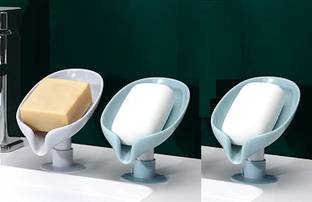 Xena Pack Of 3 Non-slip Leaf Shape Suction Drain Soap Box Bathroom Holder (Mix-Colur)