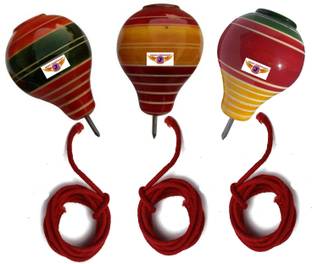 Jayam Traditional Wooden Spinning Tops/lattoo/bambaram/buguri/bongaram with String/Pack of 3