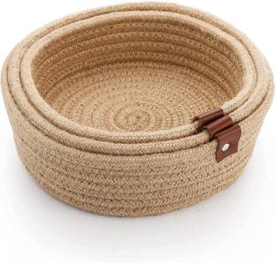 vnm home Cotton 3 Pack Cotton Rope Jute Decorative Baskets for Home, Office, Nursery, Laundry Storage Basket